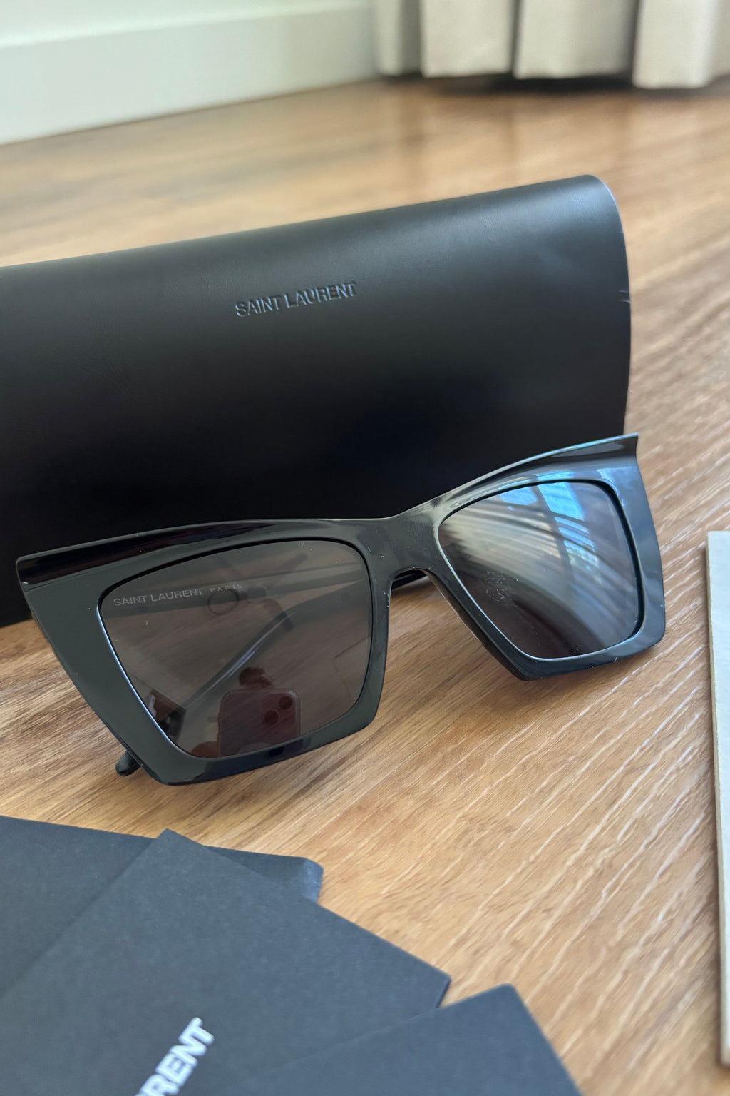 Authentic Black Saint Laurent Geometric Cat Eye Sunglasses
