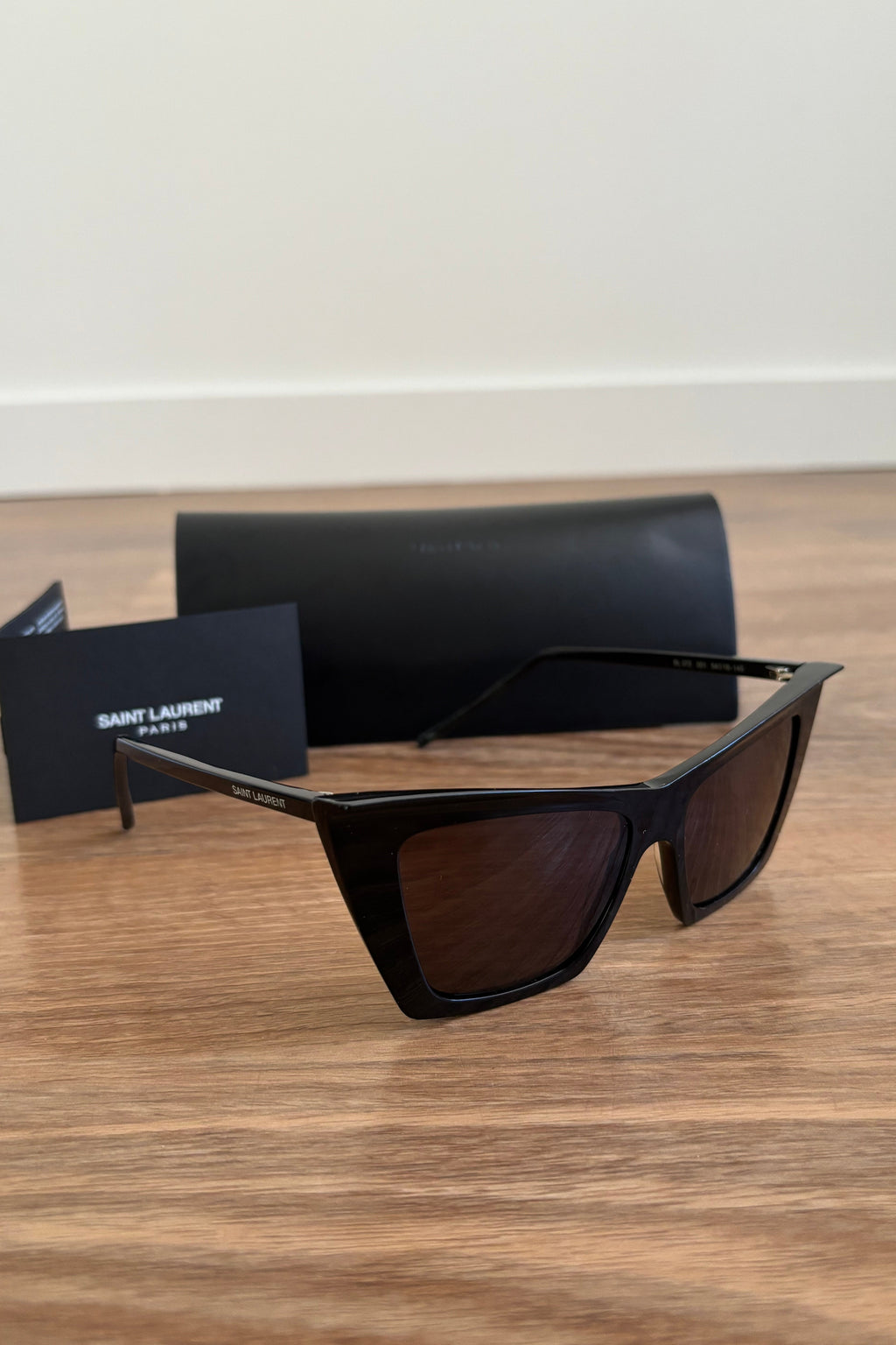 Authentic Black Saint Laurent Geometric Cat Eye Sunglasses