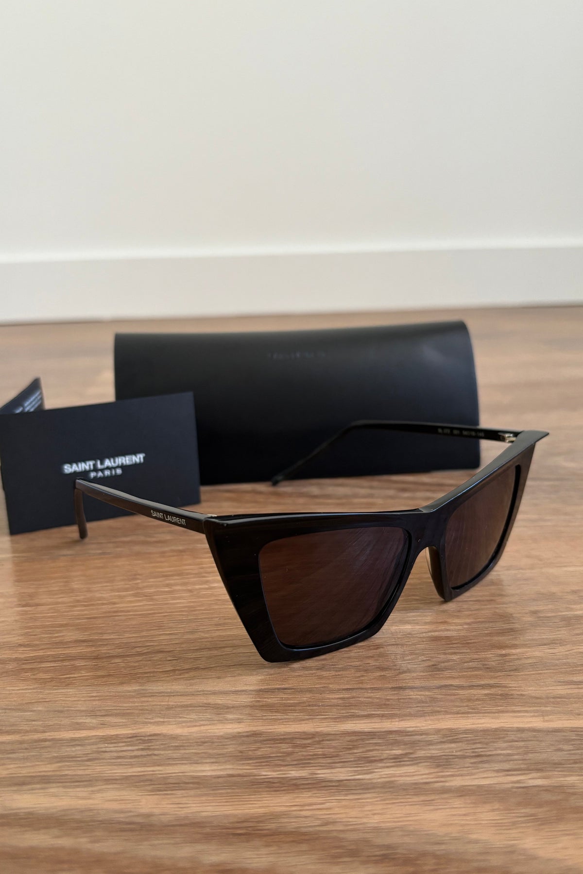 Authentic Black Saint Laurent Geometric Cat Eye Sunglasses