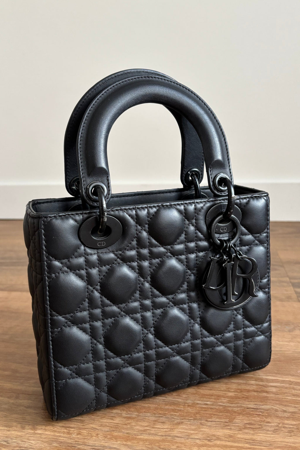 Authentic New Stickers Intact Small Lady Dior All Black Limited Edition