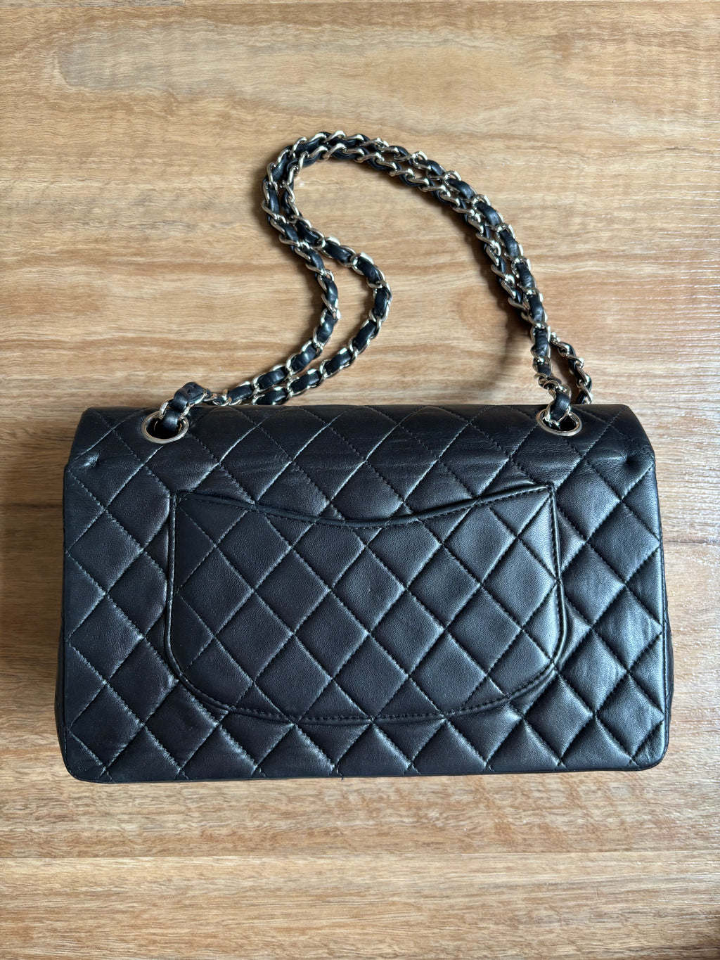 Authentic Chanel Medium Flap 11.12 Black Lambskin Leather Silver Hardware