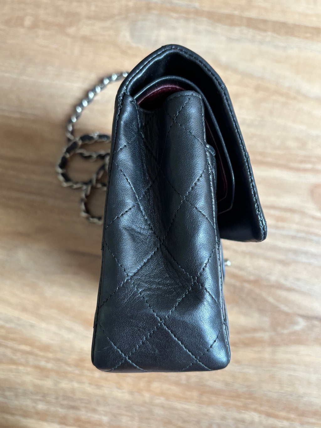 Authentic Chanel Medium Flap 11.12 Black Lambskin Leather Silver Hardware