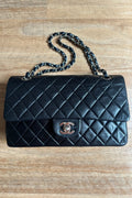 Authentic Chanel Medium Flap 11.12 Black Lambskin Leather Silver Hardware
